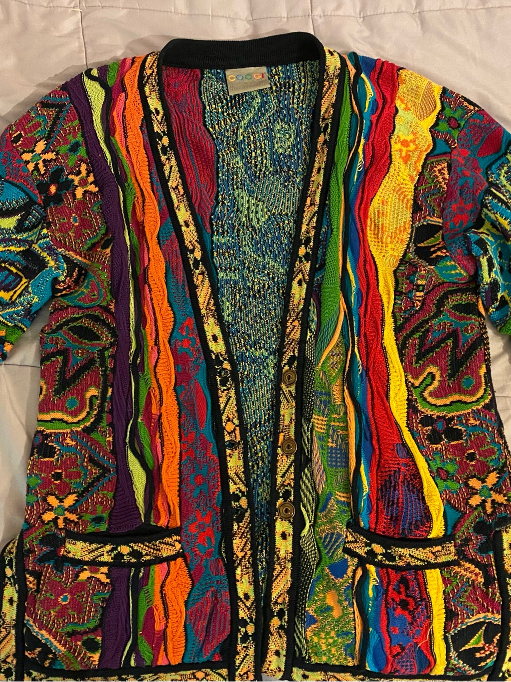 Coogi Vibrant Multi-Color Textured Cardigan Sweater
